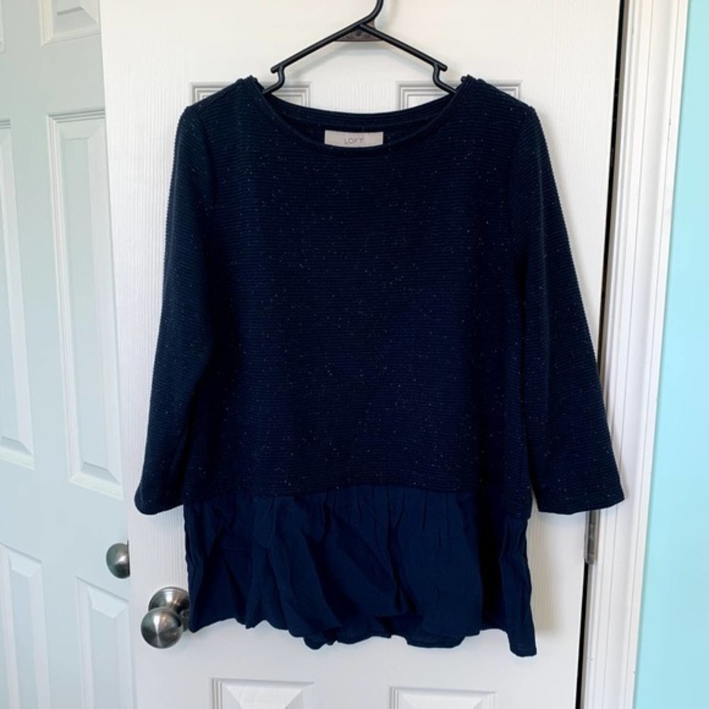 Loft Navy Blue Flecked‎ Two In One Pullover Sweater Women's Size Medium